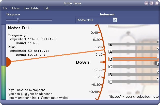 Guitar tuning. Exclusive high precession measuring algorithm.